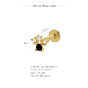 Detail showing 925 sterling silver earring with black zirconia and dimensions information