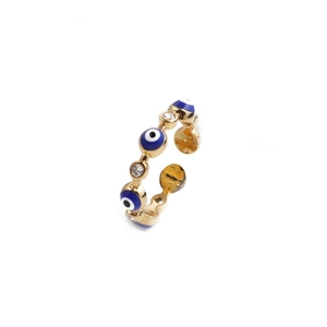 Ausgefallener offener Ring mit bösem Blick in Goldoptik mit Emaille und Zirkonia