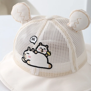 Creamy white baby sun hat with bear ears and breathable mesh for summer protection