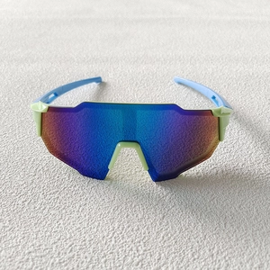 Kids cycling sunglasses with blue-purple lens and green-blue frame for sports