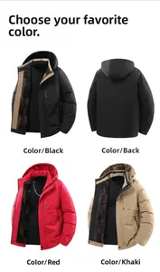 Mens winter thermal jacket with faux mink lining in black red and khaki colors