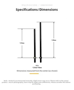 Detailed size chart for 120mm and 148mm black aluminum quartz clock hand set