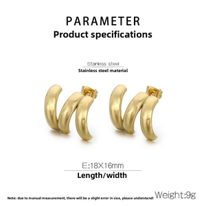 Detailed view of golden multi-layer spiral earrings in stainless steel with dimensions