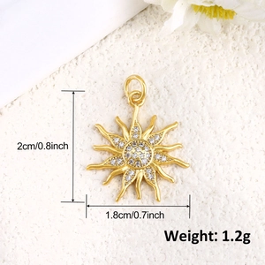 18k gold plated sun pendant charm with zircon inlay for DIY jewelry making accessories