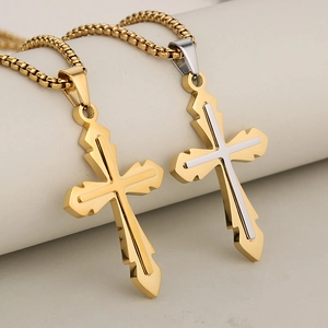 Minimalist stainless steel religious cross pendants in gold and two-tone finishes