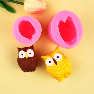 Pink 3D owl silicone mold set for handmade soap, plaster ornaments and clay crafts