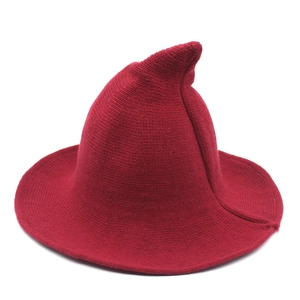 Witch Hat Knitted Wool Blend Pointed Top Wide Brim Foldable Halloween Cosplay Costume Party Winter Warm For Women