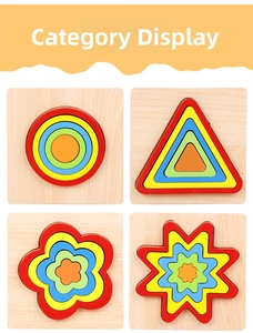 Detailed view of colorful concentric geometric wood puzzles for preschool sensory learning