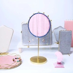 Nordic pink velvet and gold metal jewelry display stand for necklaces and earrings