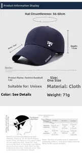 Guida alle taglie per cappellino da baseball traspirante con misure della visiera e testa