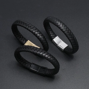 Braided leather bracelets for men with magnetic clasps in gold, silver, and black finish