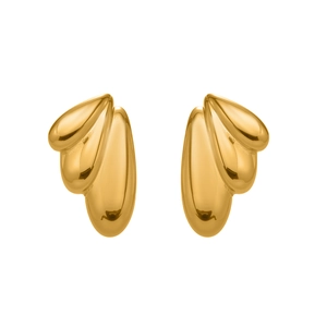 Polished 18k gold plated stainless steel geometric fan-shaped earrings for women