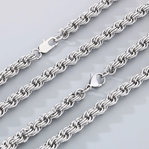 Two silver twist chain necklaces with lobster clasps in polished stainless steel