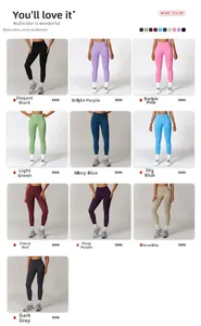 Macro display of high waist seamless yoga leggings in ten vibrant colors for women