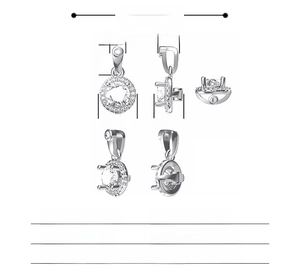 Detailed S925 sterling silver round moissanite pendant dimensions and multi-angle views