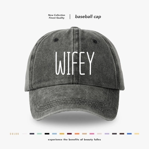 Wifey Letter Print Washed Cotton Baseball Cap Distressed Adjustable Sun Hat For Women Casual Outdoor