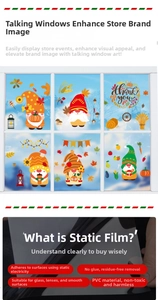 Detail of PVC Thanksgiving gnomes and pumpkins window clings with static adsorption tech