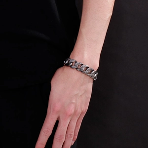 Men's stainless steel interlinked cuff bracelet with Greek pattern in silver finish