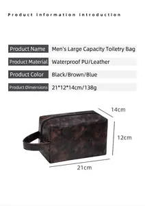 Macro shot of waterproof brown PU leather texture on large travel toiletry bag