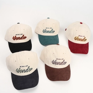 Corduroy color-block baseball caps with BE WILD AND Wonder embroidery in five colors