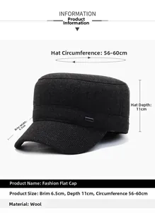 Detaillierte Größentabelle für Herren-Wintermütze mit 6,5 cm Krempe und 11 cm Tiefe