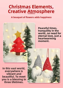 Detail of DIY Christmas felt tree and gnome ornaments with sequins and white beard