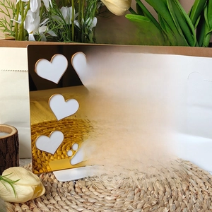 Detail of acrylic Mother's Day plaque with gold mirror hearts and emotional English text