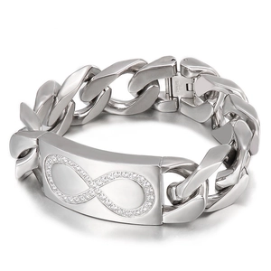 Gourmette homme en acier inoxydable avec charm symbole de l'infini serti de diamants