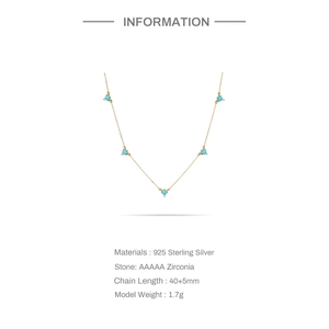 S925 Sterling Silver necklace with five turquoise stones and gold plated finish 45cm