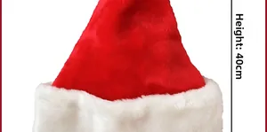 Detail view of plush Christmas hat with 40cm height dimensions for holiday party decor