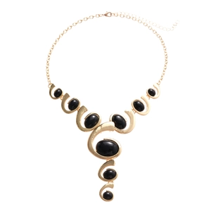 Collier doré vintage avec pierre noire ovale et pendentif géométrique en spirale unique