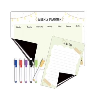 Magnetic weekly planner and to-do list set with six colorful markers and magnetic back