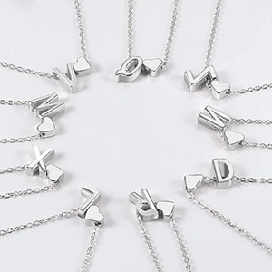 316L stainless steel anklet with 3D alphabet letters and heart pendant in silver