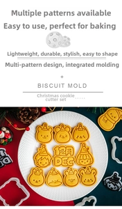 Close-up of cute cartoon Christmas animal cookies on a ceramic plate with festive decor