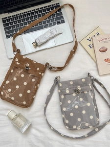 Corduroy Polka Dot Umhängetasche Für Handy Mit Transparentem PVC Fenster Canvas Futter Kleine Schultertasche Damen