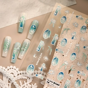 5D Embossed Nail Art Stickers Epiphyllum Flower Chinese Style Elegant Self Adhesive Decals For Women DIY Manicure
