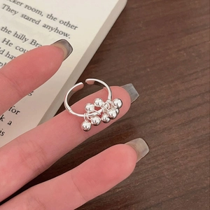 925 Sterling Silver Round Beads Open Ring Adjustable Minimalist Polished Clusters Fashion Jewelry For Women