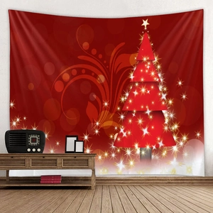 Christmas Tapestry Wall Hanging Polyester Festive Holiday Decor Merry Christmas Santa Snowman Pattern For Home Living Room