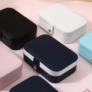 Portable PU leather jewelry organizer boxes in multiple colors with snap button closure