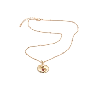 Gold-plated Bagua pendant necklace with zircon stones and fine bead chain on white