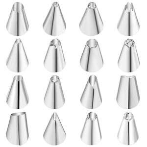 Set of 16 small stainless steel cake piping nozzles with various tip shapes for DIY baking