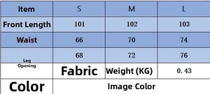 Size chart for women knitted stripe set showing S to L dimensions in cm and fabric info