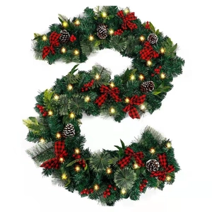 Guirlande de Noël 2,7m avec LED, nœuds rouges, pommes de pin et petits fruits