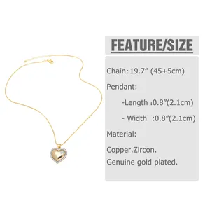 Detailed view of bow pendant dimensions with 19.7 inch chain length and zircon material