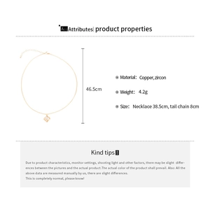 Detailed dimension guide for 18k gold plated necklace with zircon pendant and chain length
