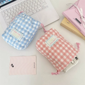 Bolsas acolchadas de algodón para cámara con costuras de corazón en azul y rosa
