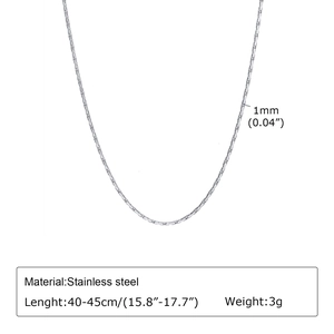 Detail of 1mm stainless steel snake chain showing 40-45cm length and 3g weight specifications