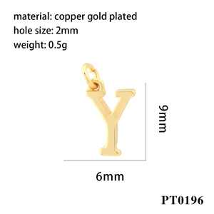 Detailed specs of copper gold plated letter Y pendant for DIY necklace making