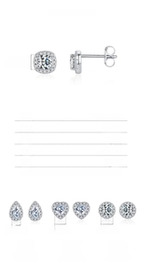 Specifications of S925 sterling silver stud earrings in heart and drop geometric shapes