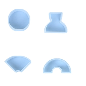 4-piece set of geometric silicone molds for DIY candles and home decor in light blue finish